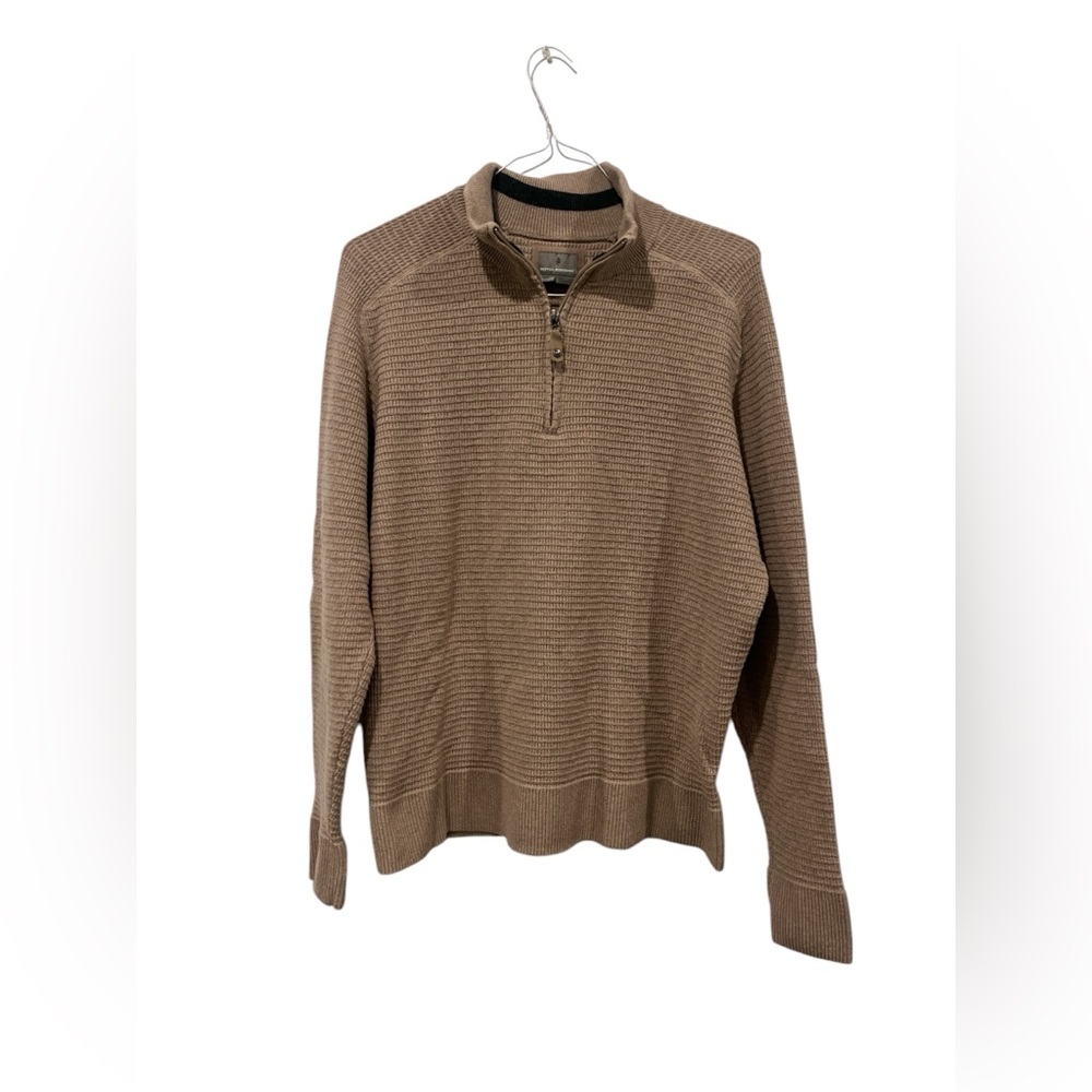 Royal Robbins Sweater Men’s XL Knit Wool Cotton Blend Quarter Zip‎ Tan EUC